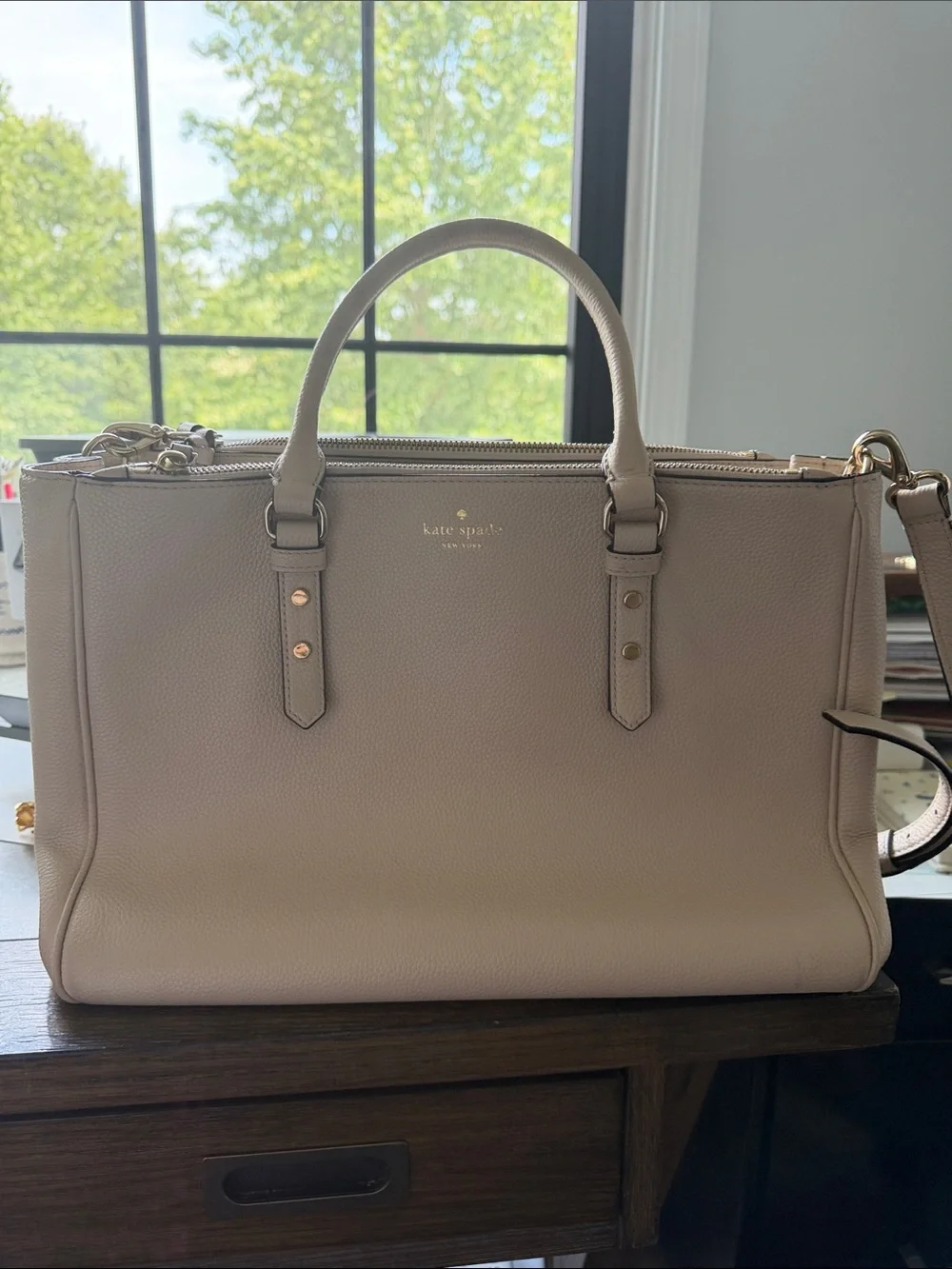 Kate Spade NWOT Mulberry Street Lise Pebbled Leather Satchel - Beige